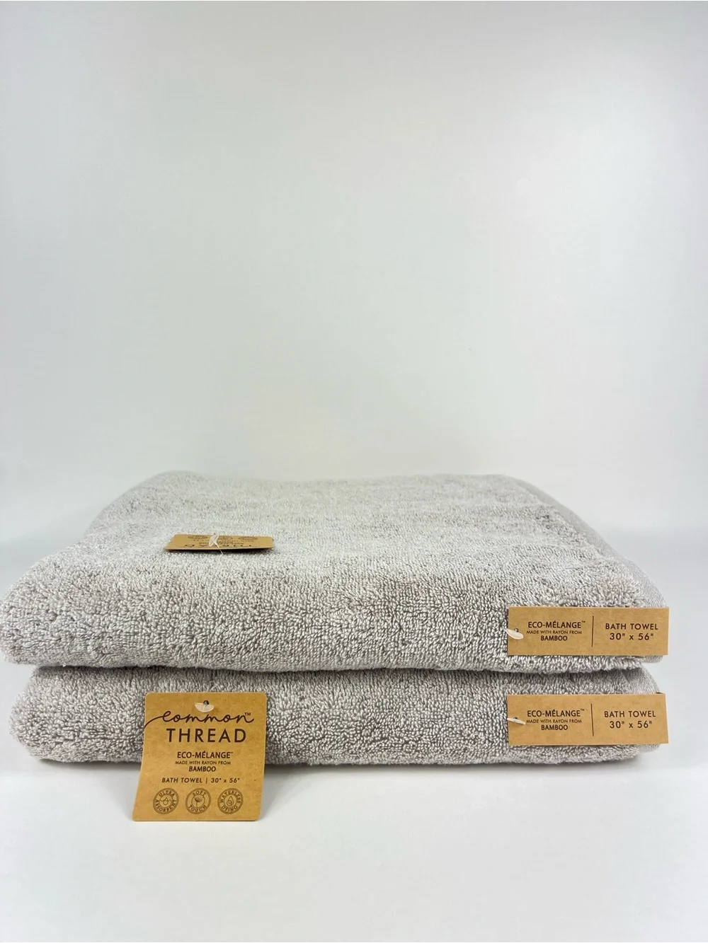 Common Thread Bamboo Bath Towel Set Tan Eco Melange Plush Soft Cotton 2 Pc NEW